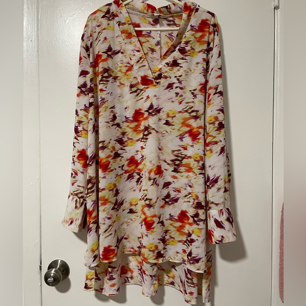 NWOT Terra & Sky Watercolor Abstract Paint Dressy Tunic Top Sz 2X 20W/22W